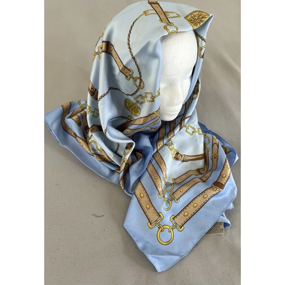 Womens Scarf Chains‎ Blue Polyester Made In Italy 34x34